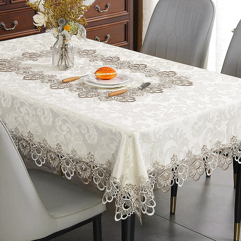 Toalha de mesa bordada de renda batilo, branca, floral, retangular, à prova d'água, para mesa de jantar, festa de casamento, casa