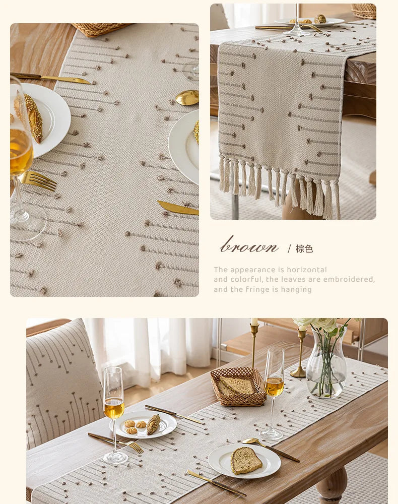 Corredor de Mesa Elegância Boho em Algodão Natural com Borlas - Casa Ornato