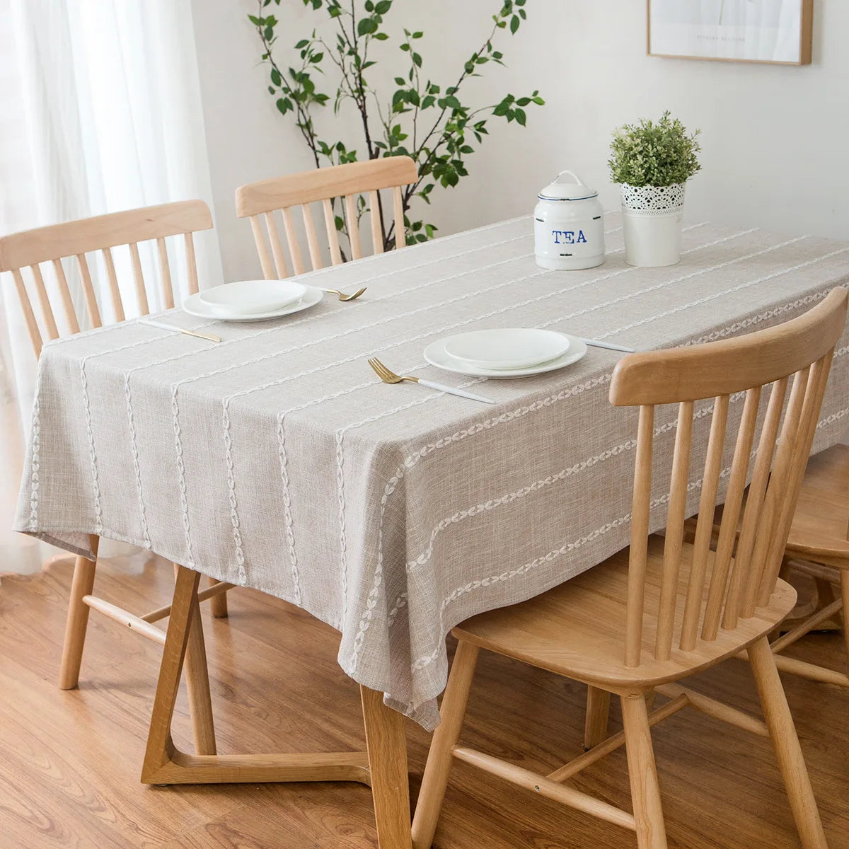 Toalhas de mesa bordadas de linho de algodão retângulo capa de mesa à prova de poeira, toalhas de mesa com padrão de flor bordada, decoração de festa