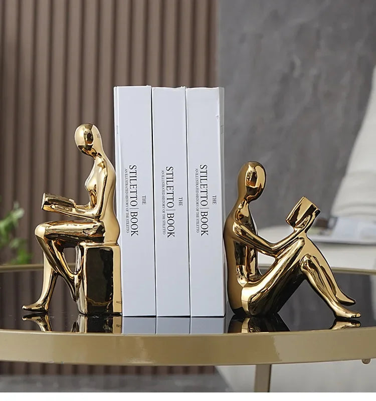Moderno 1 conjunto/2 pçs cerâmica menina figura livro blockbook prateleira rolha titular estante casa desktop sala de estudo ornamento escultura