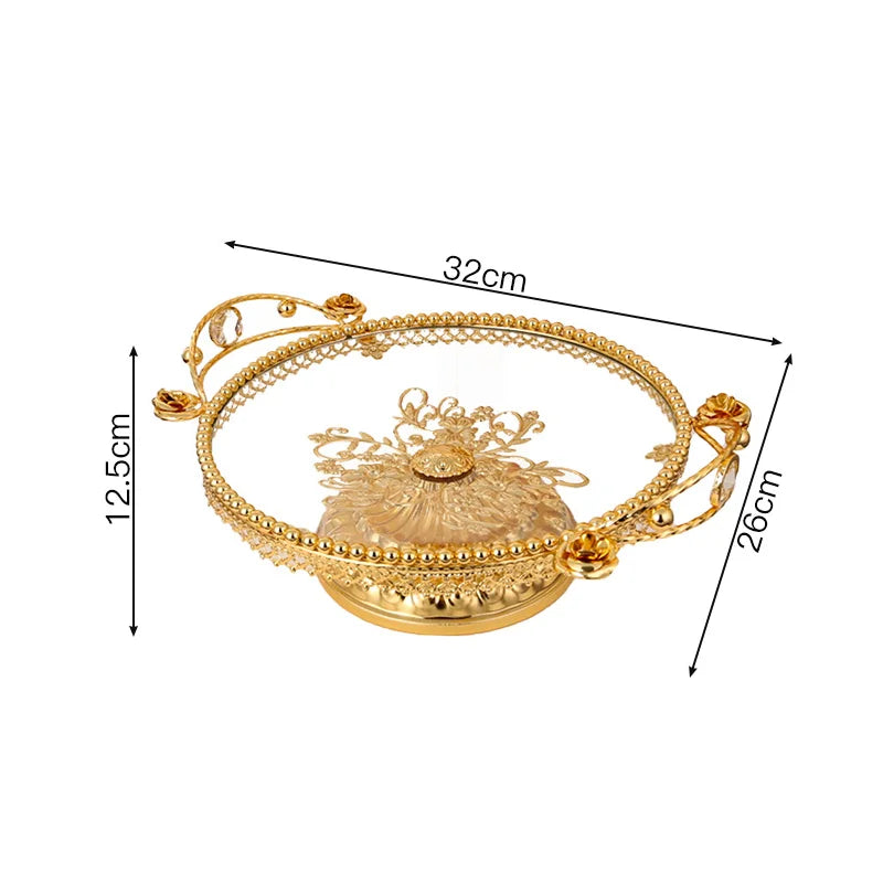 Bandeja de frutas de luxo acessível para uso doméstico Estilo americano Bandeja de vidro para sala de estar Mesa de café Novo estilo chinês