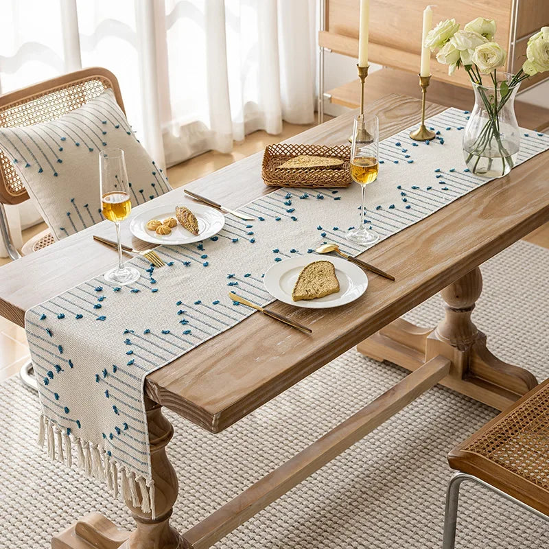 Corredor de mesa boho de algodão natural com borlas para decoração de mesa de jantar em casa, para decoração moderna de fazenda