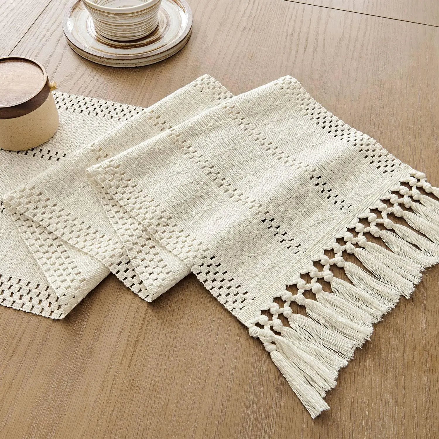 Corredor de mesa boho, corredor de mesa rústico macrame com borlas para casamento, hotel, fazenda, banquete, evento, decoração de jantar