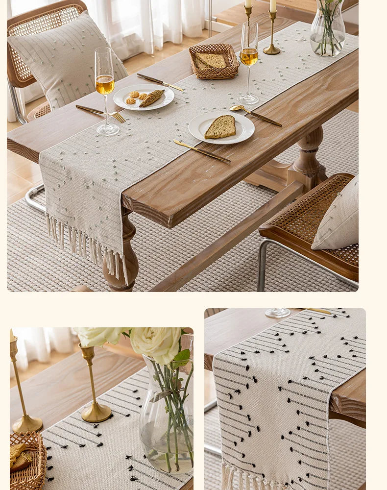 Corredor de Mesa Elegância Boho em Algodão Natural com Borlas - Casa Ornato