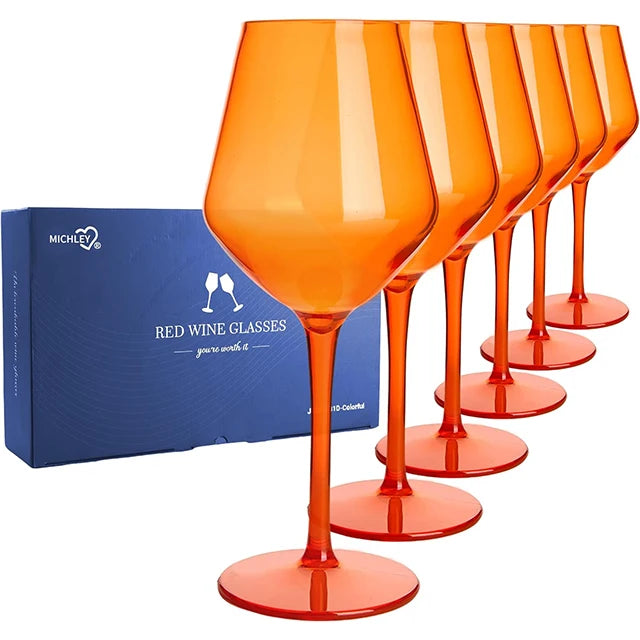 MICHLEY 2/4/6PCS Conjunto de copo de vinho de plástico Tritan colorido inquebrável, luxo reutilizável para festa ao ar livre, máquina de lavar louça, produtos vidreiros