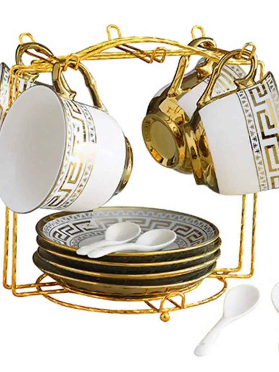 Conjunto de Chá em Cerâmica com Borda Dourada, Estilo Britânico, para Uso Doméstico, Design Criativo Europeu, Seguro para Lav...