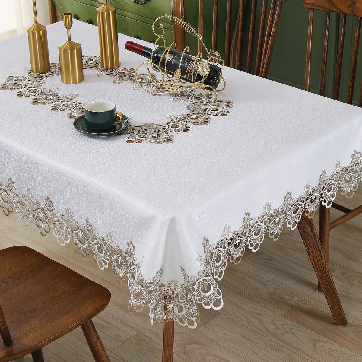 Toalha de mesa bordada de renda batilo, branca, floral, retangular, à prova d'água, para mesa de jantar, festa de casamento, casa