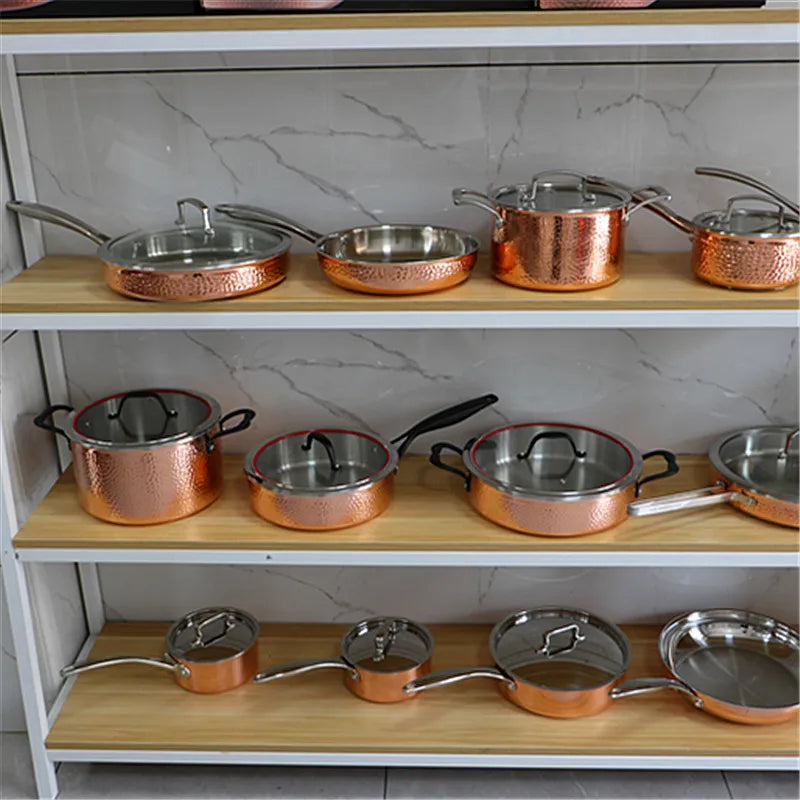 Conjunto de Panelas Marteladas em Cobre e Aço Inoxidável - Casa Ornato