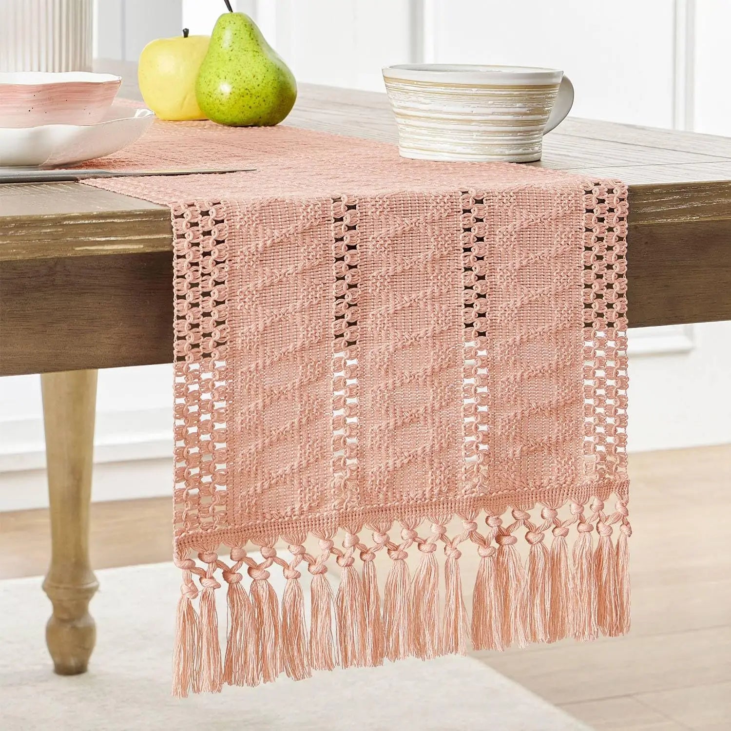 Corredor de mesa boho, corredor de mesa rústico macrame com borlas para casamento, hotel, fazenda, banquete, evento, decoração de jantar