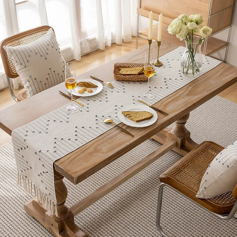 Corredor de mesa boho de algodão natural com borlas para decoração de mesa de jantar em casa, para decoração moderna de fazenda