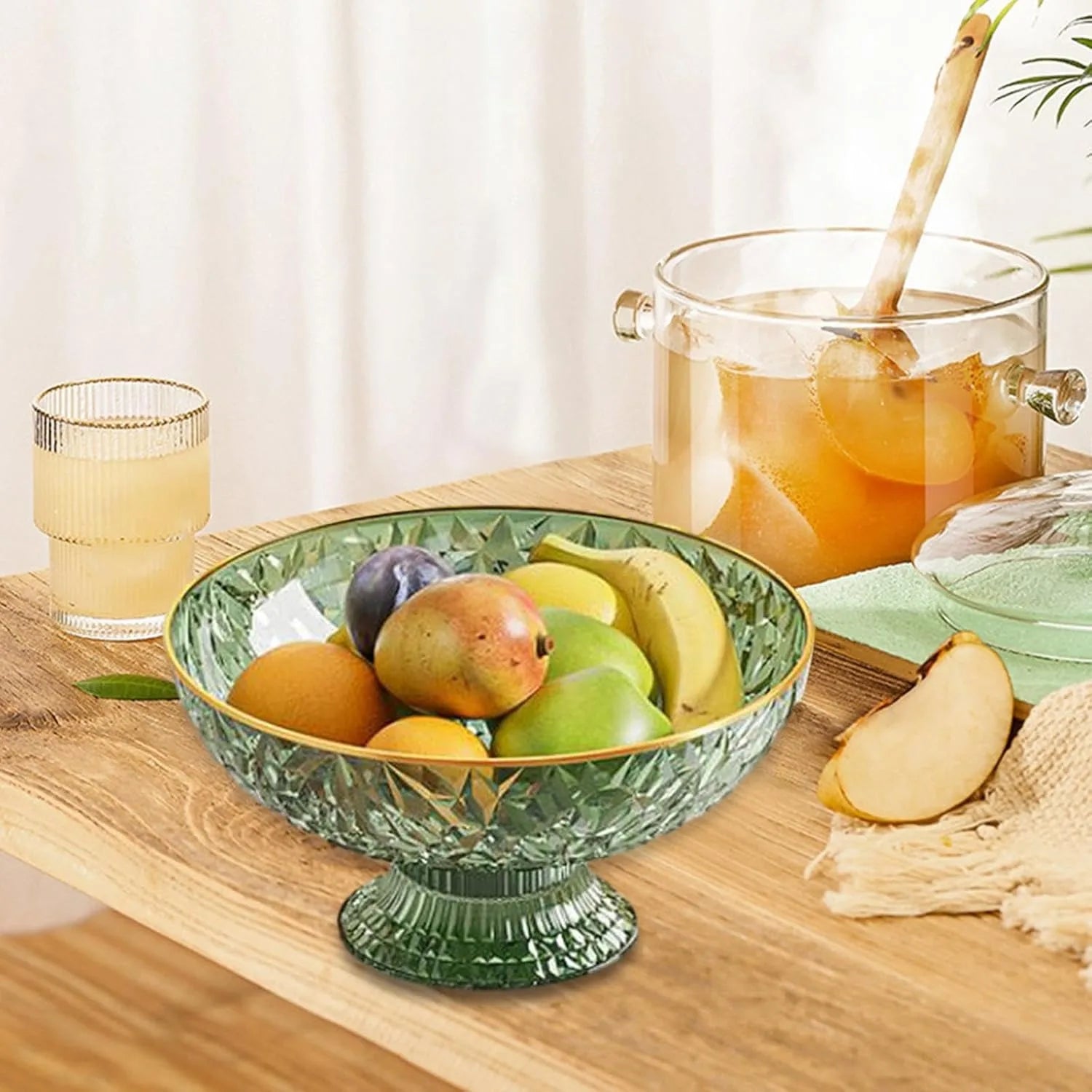 Conjunto elegante de tigela de frutas para organização e armazenamento de cozinha, verde