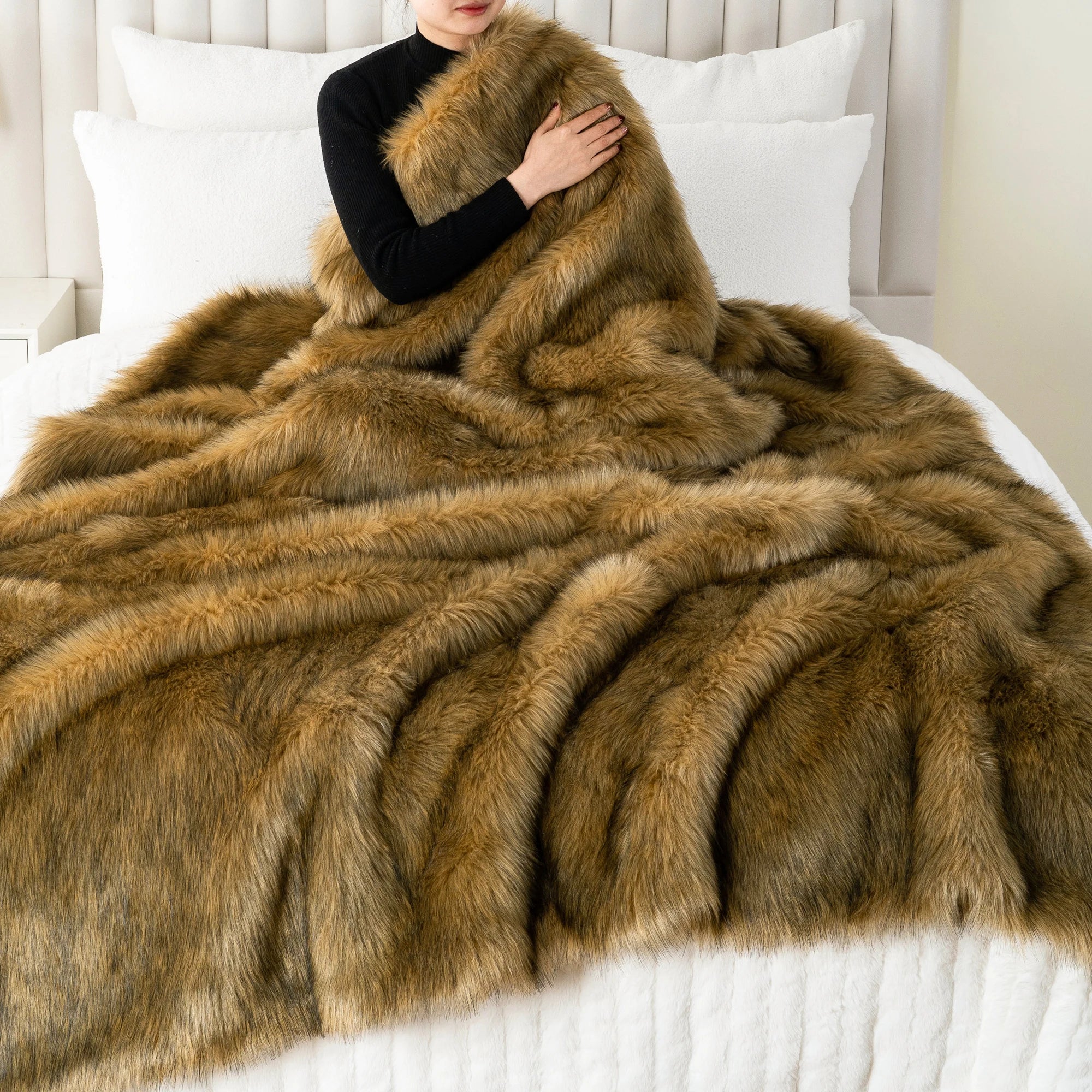 Battilo cobertor de pele sintética xadrez lance para sofá luxo pele de raposa lance cobertor inverno quente fofo cobertores macios colcha na cama