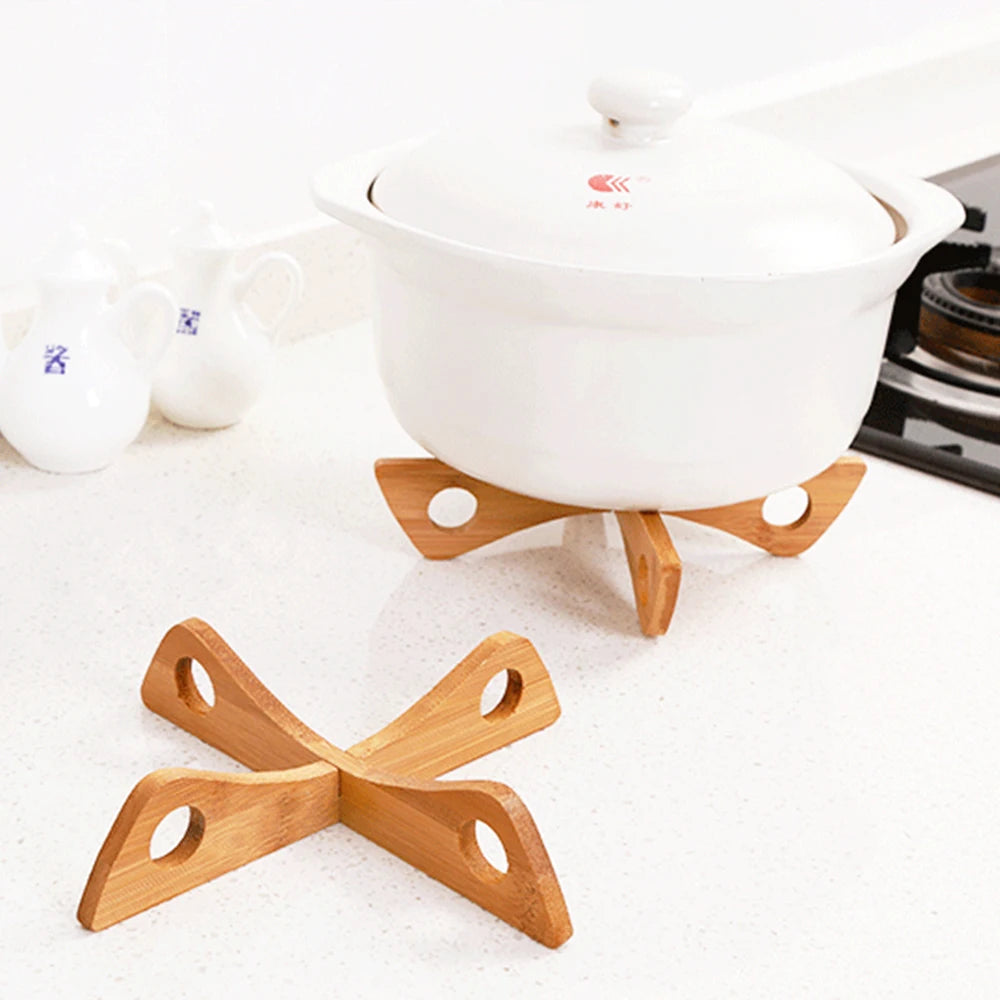 Suporte de bambu Cross Pot, Trivet Pan Rack, isolamento térmico, suporte de madeira anti-calor, dispositivo de cozinha, 1 Pc
