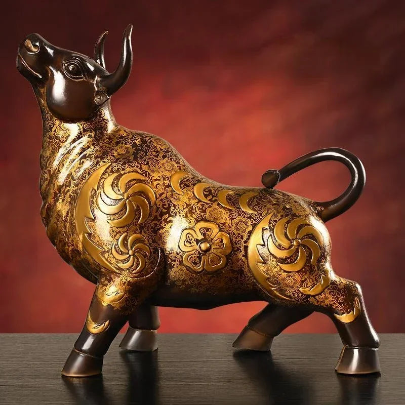 Feng Shui Ornamento de vaca animal de cobre de alta qualidade pintado decoração de mesa para escritório doméstico
