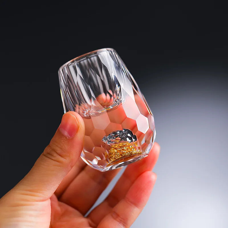 Crystal Shot Glass Set com fundo de folha de ouro, Copos de diamante Pintura Spirits, Household Small Wine Cup, Drinkware, luxo, 6pcs