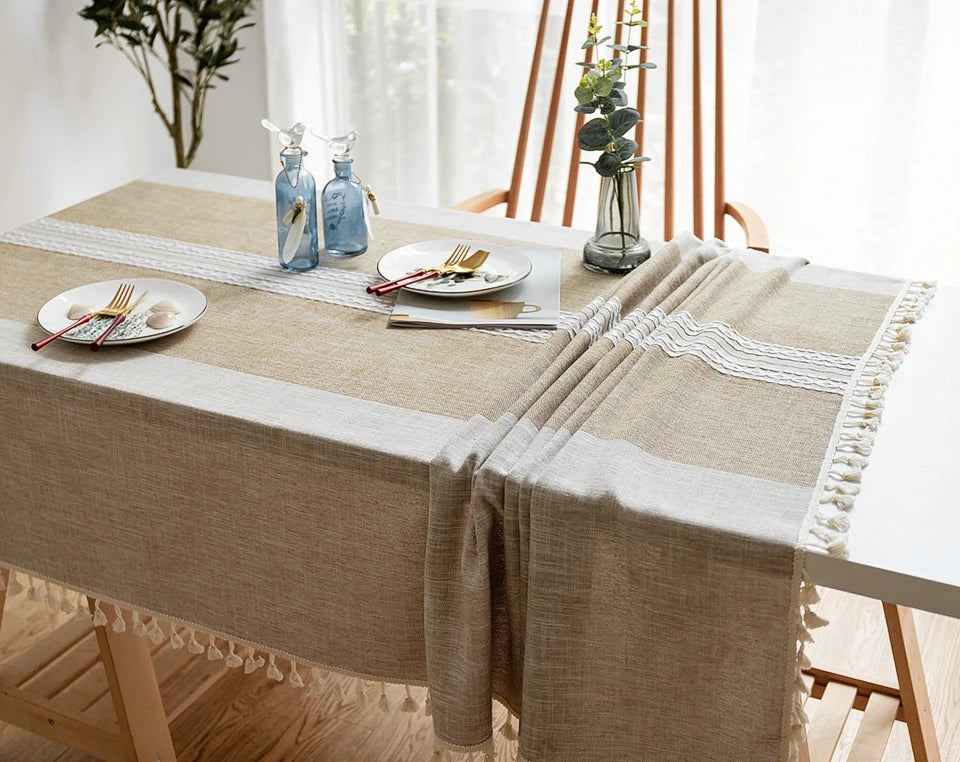 Toalha de mesa retangular redonda de linho batilo, toalha de mesa à prova d'água para jantar, mesa de café, cozinha, decoração de sala