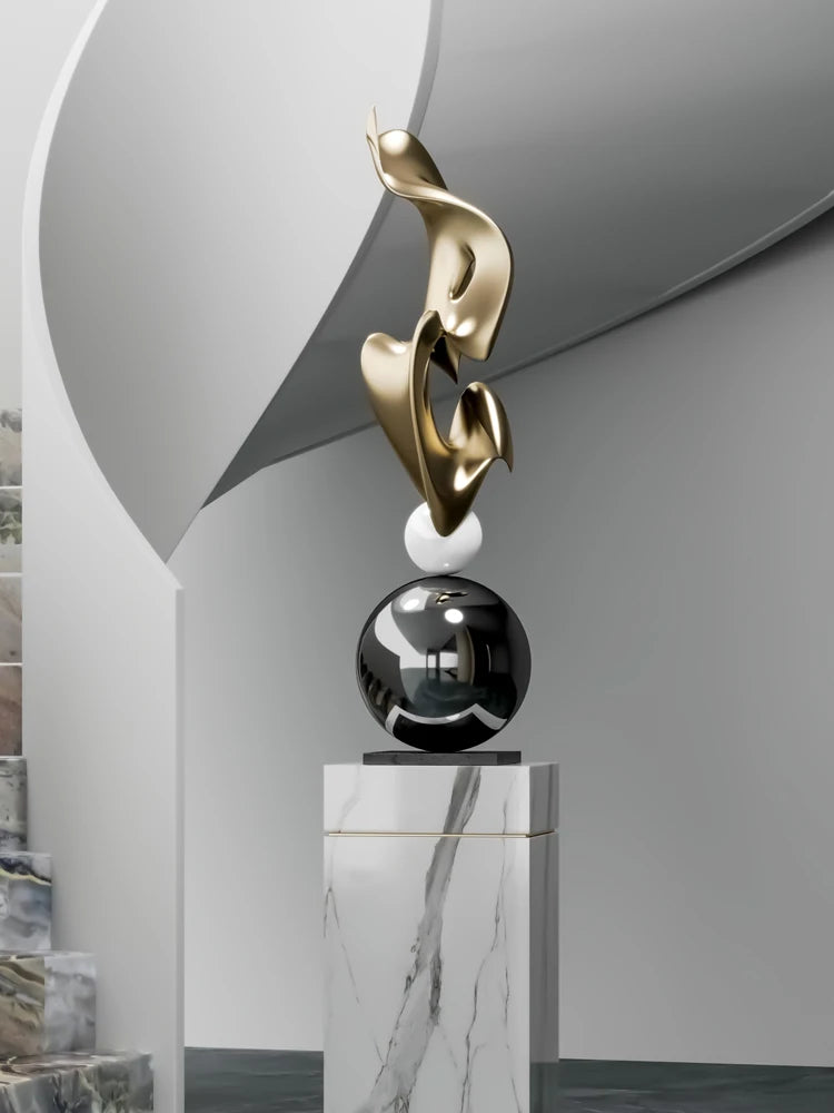 Escultura Abstrata de Luxo em Ouro e Prata - Casa Ornato