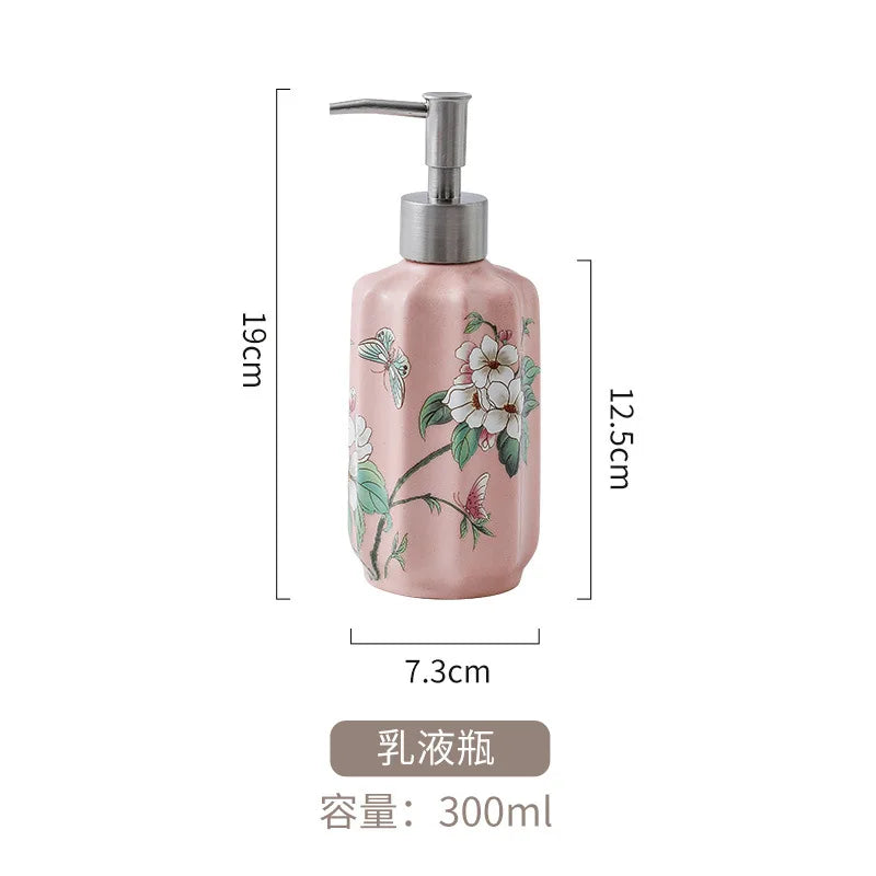 Garrafa Vazia Vintage, Cerâmica, Luxo, Estampa Real, Flor, Shampoo, Líquido, Banheiro, Saboneteira, Garrafa de Loção, 300ml