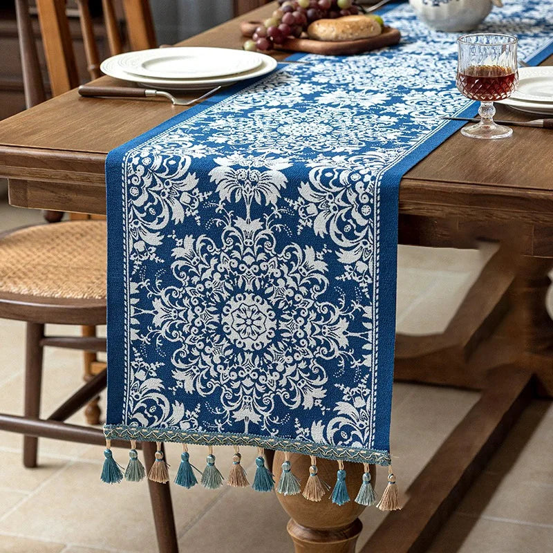 Corredor de mesa de linho elegante de designer, corredores de mesa coloridos com padrão de flores silvestres para mesas de jantar, decoração