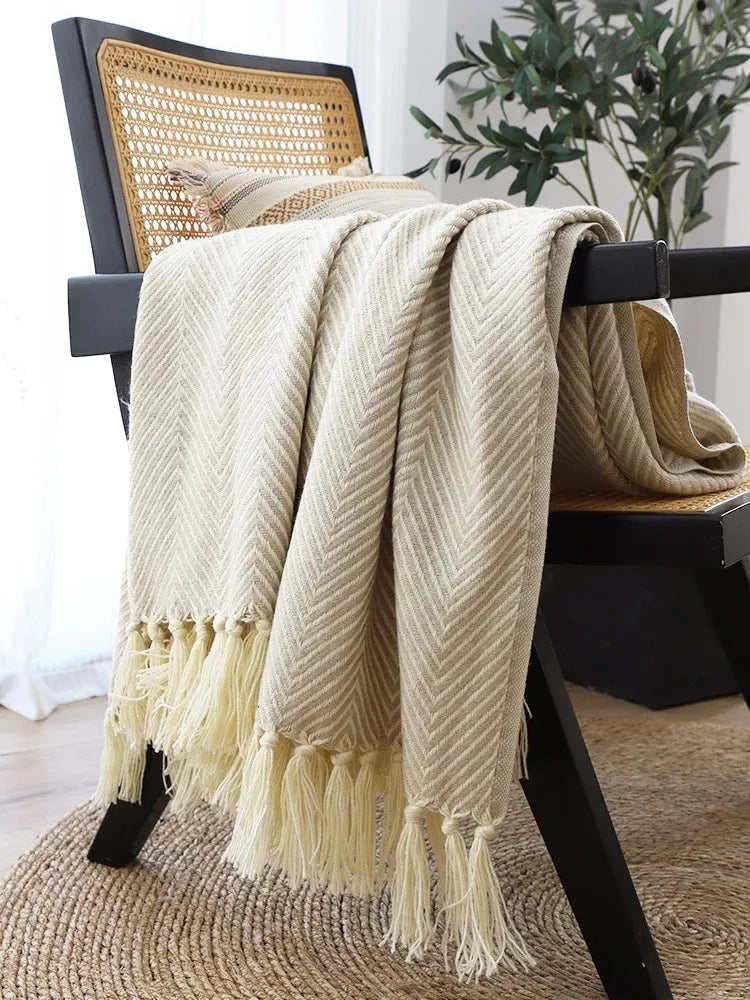 Cobertor Listrado Nórdico, Jacquard Geométrico, Cobertor De Malha, Colcha, Tapeçaria Xadrez, Decoração De Sofá, Drop Shipping