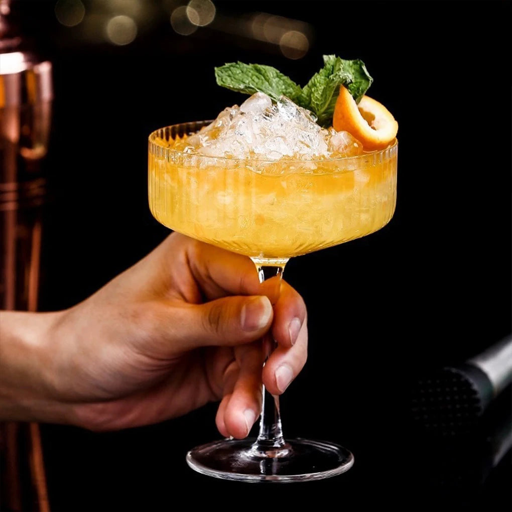 2 pçs vintage com nervuras cocktail vidro martini alta xícara plana transparente sorvete sobremesa margarita vidro