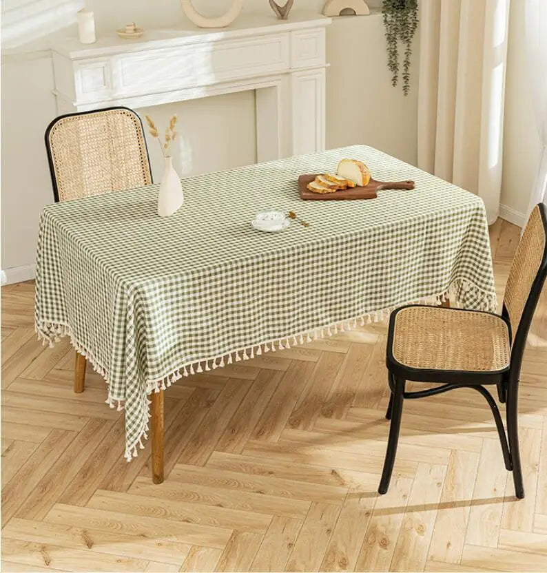 Toalha de mesa xadrez cozinha, casamento, toalha de mesa de férias decoração, toalha de mesa geométrica de piquenique de algodão boêmio ao ar livre