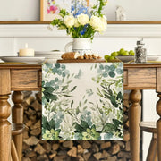 Primavera flores verdes eucalipto linho corredor de mesa festa de férias decoração fazenda cozinha mesa de jantar corredor decoração de casamento