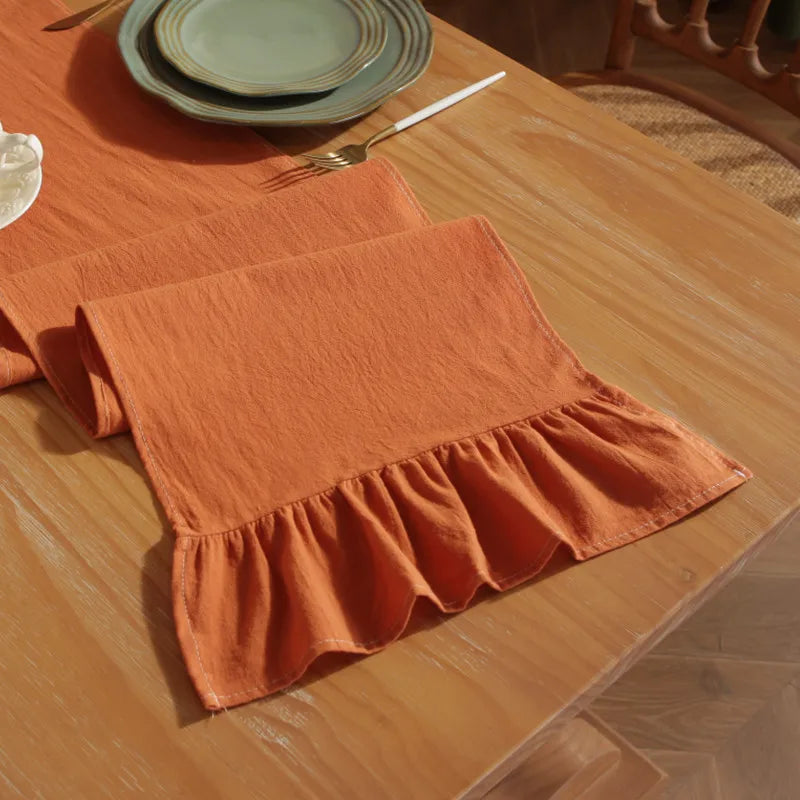 Tabela Runner com Babados para o Natal, 100% Algodão, Oranganged, Suprimentos para Eventos, Decoração de Festa, Tecido, Decoração, Placemat, Feriado, Casamento, Festival