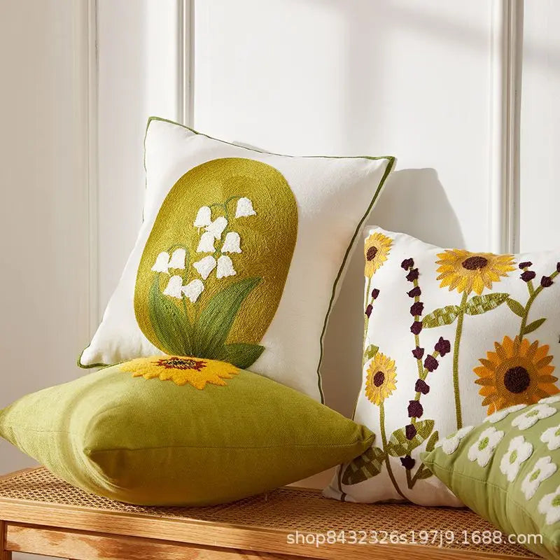 Lona floral bordado capa de almofada algodão 45x45 campo stely fronha ornamental para sala estar luxo decoração casa