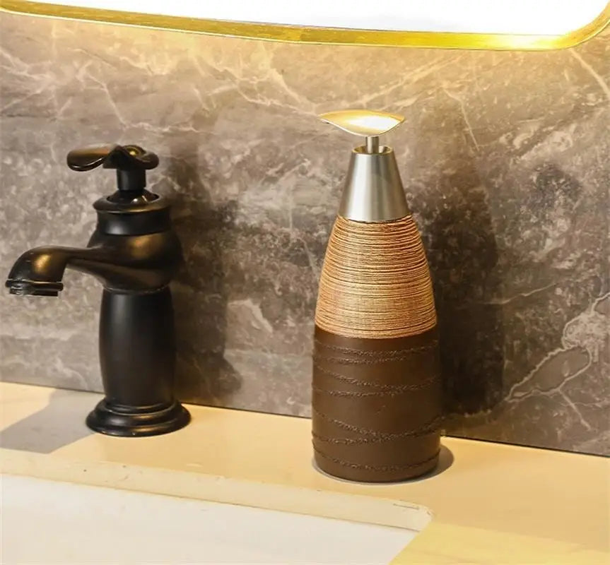 Garrafa cerâmica do distribuidor do sabão do banheiro do vintage, tipo da imprensa, recarregável, vazio, loção, champô, gel do chuveiro, 400ml