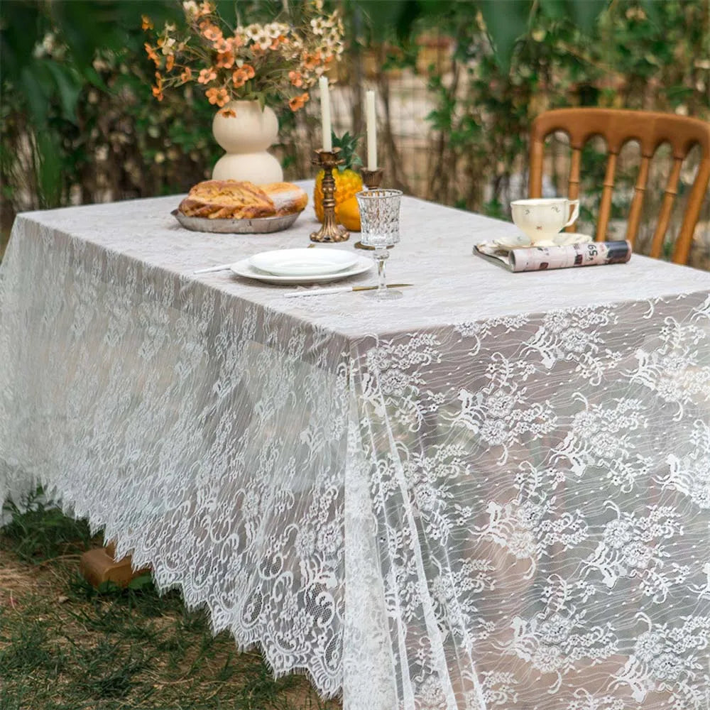 Toalha de mesa retangular de renda, toalha de mesa para casamento, festa de aniversário, eventos, banquete, jantar em casa, toalhas de mesa brancas