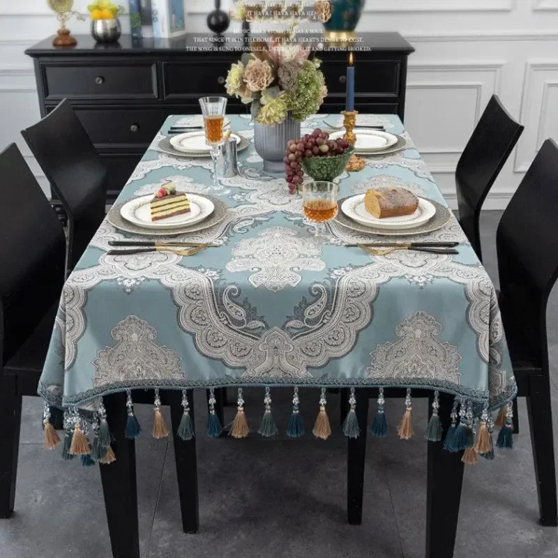EIFLOY-Dining Tablecloth Rectangular, Jacquard Table Cover, Square Coffee Table Cloths, for Party Kitchen, European Tassels