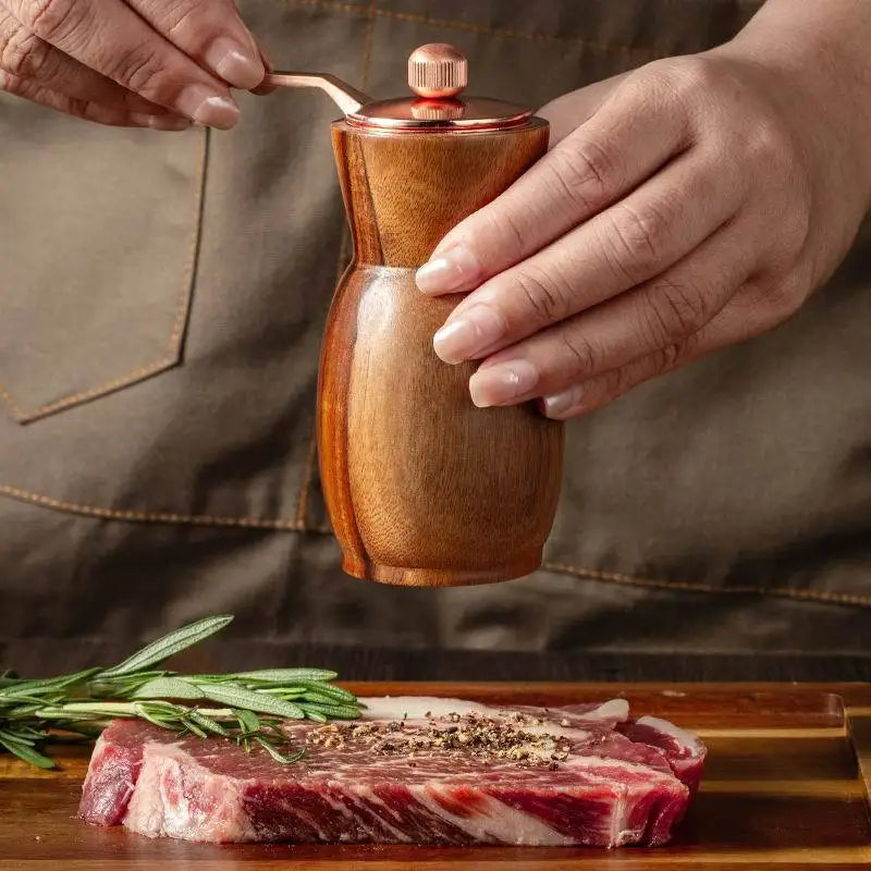 Conjunto de moedor de pimenta e sal de madeira de acácia com manivela, vaso de pimenta preta, moinho de sal rosa com base, moedor de sal, ferramenta para churrasco
