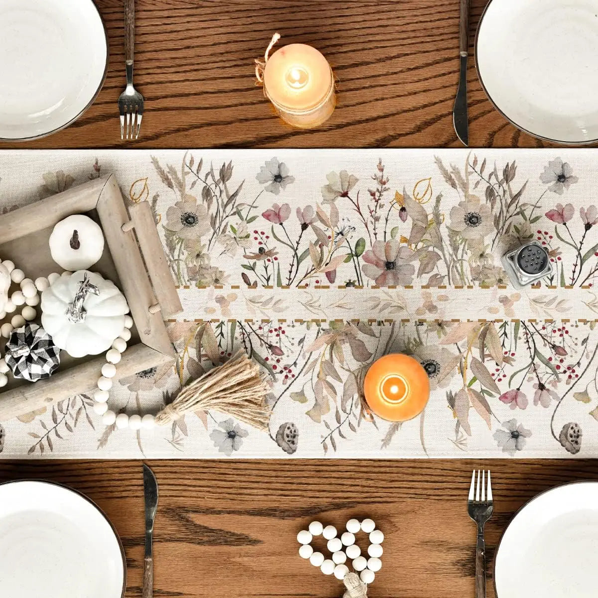 Primavera flor selvagem folhas floral linho corredor de mesa festa decoração reutilizável fazenda cozinha mesa jantar corredor decoração casamento