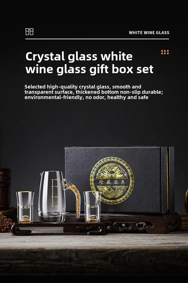 Folha de ouro baijiu copo dispensador de vinho conjunto doméstico pequeno copo de vinho copo de vinho pote de vinho jinshan bala copo caixa de presente