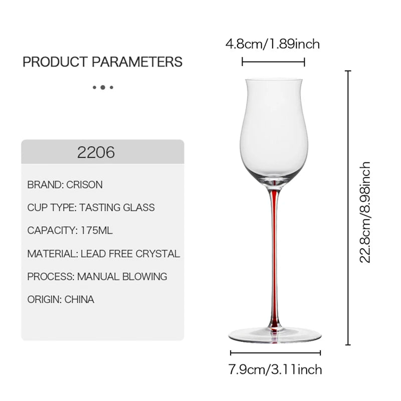 CRISON Vidro de cristal de alta qualidade feito à mão com cheiro de uísque, vidro de degustação, copo de vinho doce, haste vermelha, alta beleza
