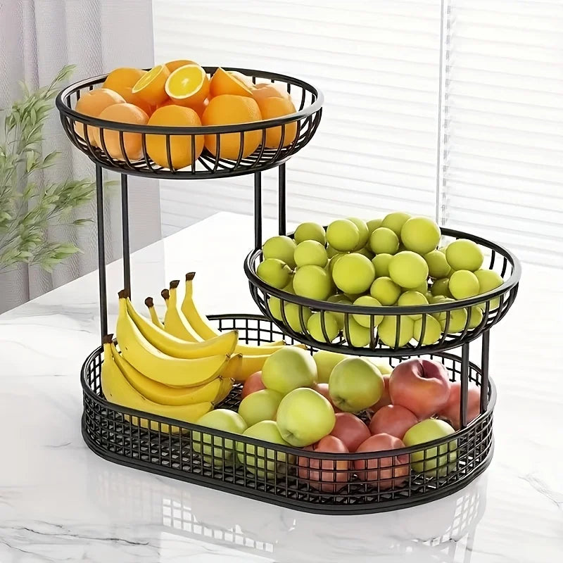 Suporte de cesta de frutas de metal de 3 camadas - Organizador de exibição de lanches e bolos com acabamento dourado elegante com design ventilado para cozinha