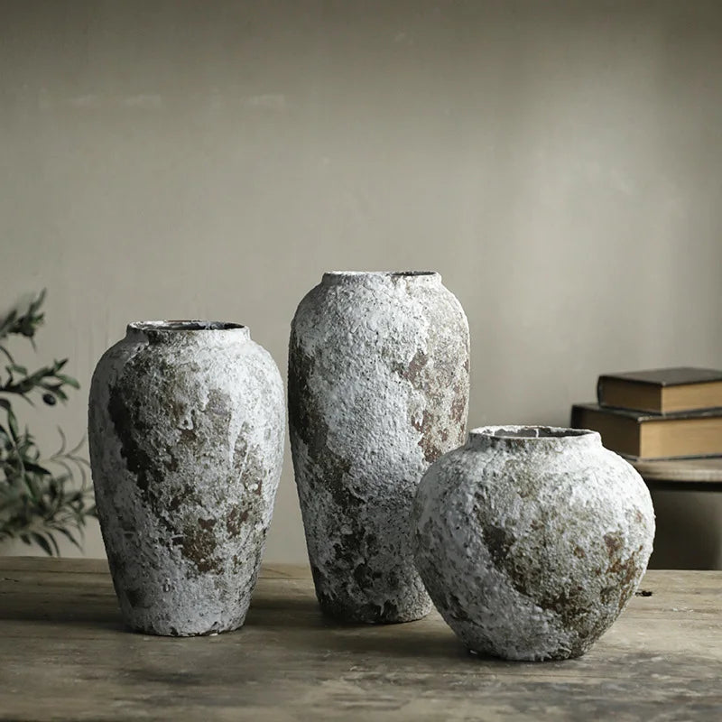 Denique vaso de flores de cerâmica rústica, vaso de chão vintage, decoração de fazenda, vasos grandes, sala de estar, entrada, mesa central (A)