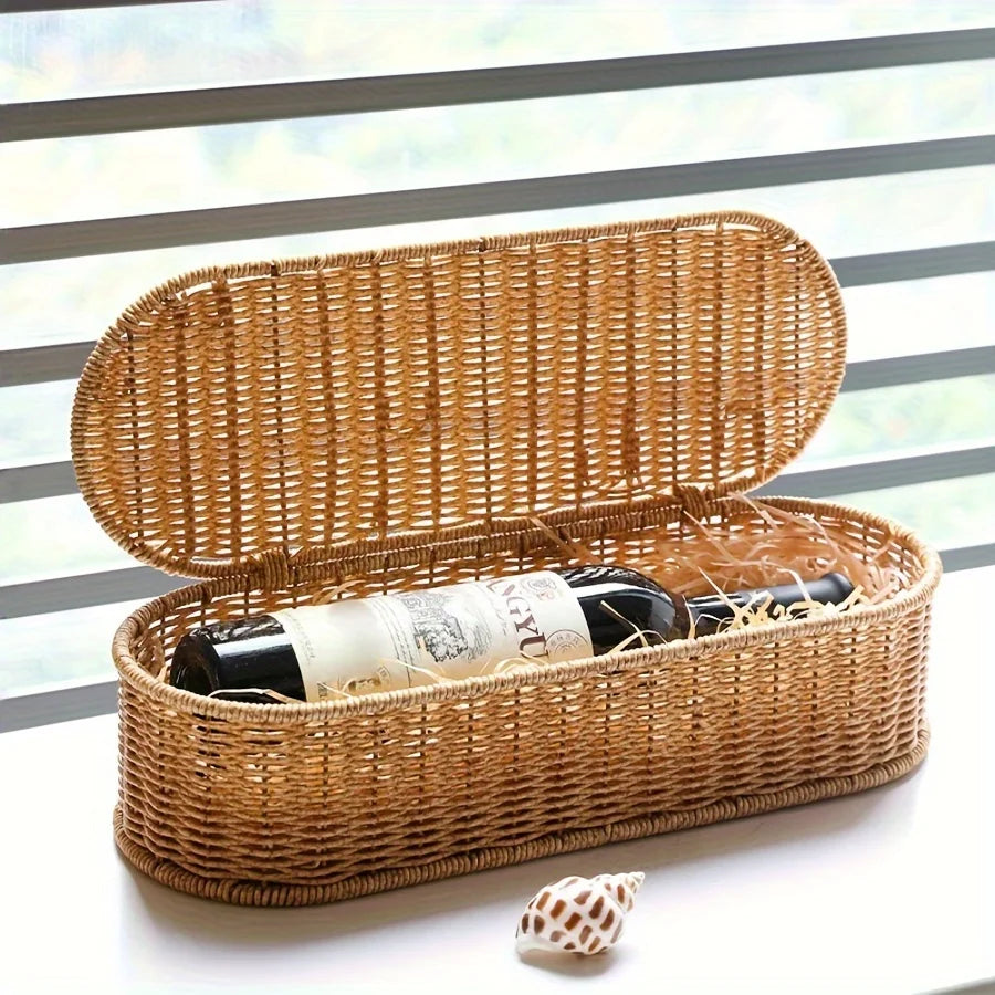 Cesta de armazenamento de imitação de rattan boêmio-caixa de armazenamento tecida, estrutura de talheres à prova de poeira, cesta de decoração para casa organizador de cozinha