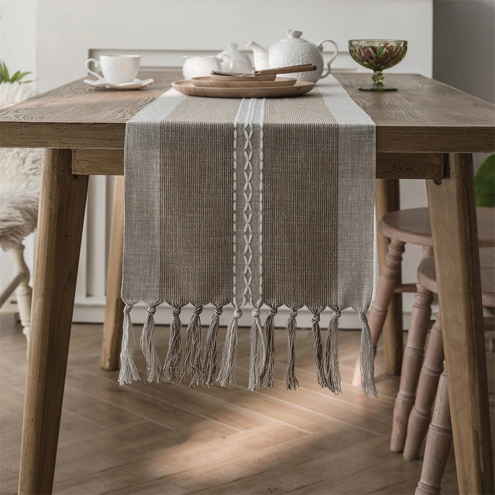 Corredor de mesa verde nórdico jacquard geométrico bandeira de mesa franja chá país toalha de mesa corredores para mesa de jantar capa decoração