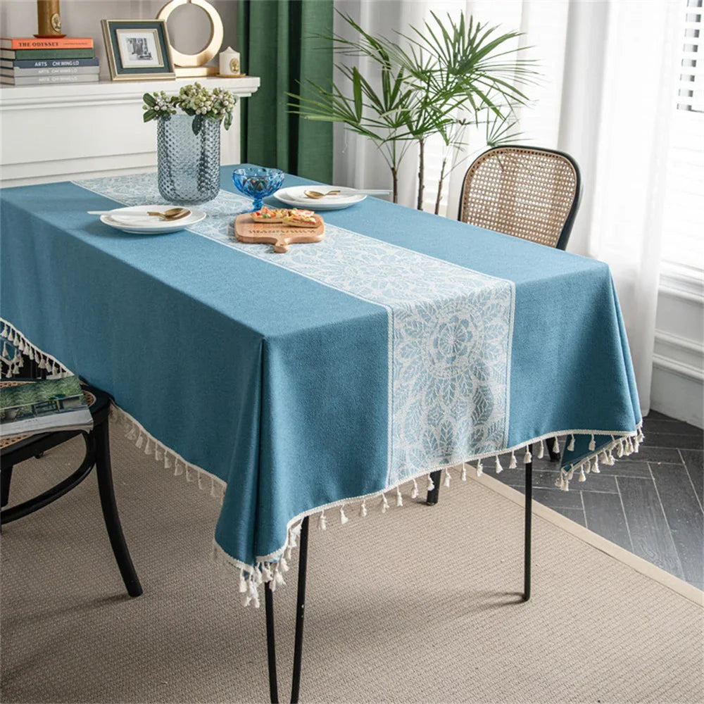 Toalha De Mesa Retangular Do Jacquard Do Algodão Do Poliéster, Girassol Azul, Toalha De Mesa De Café, Toalha De Cobertura De Poeira, Doméstico