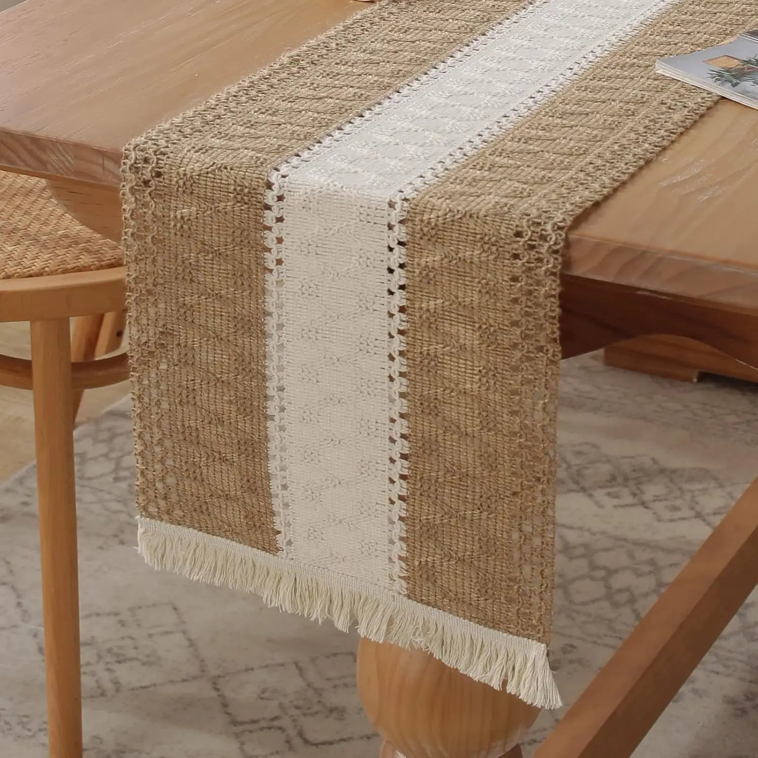 Corredor De Mesa Boho Para Decoração De Casa, Coleção Farmhouse Stripe Table Runner, 72 Polegadas Corredor De Mesa Longa Para Festa De Casamento E Feriado