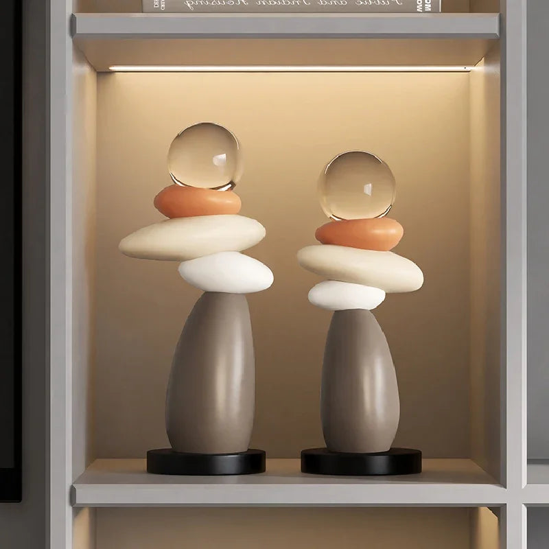 Escultura Moderna de Pedras com Esfera de Cristal - Casa Ornato