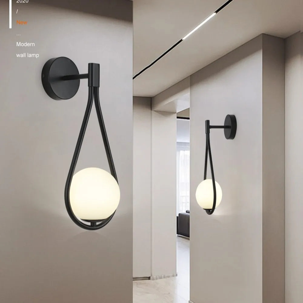 Nordic criativo luxo bola de vidro conduziu a lâmpada parede sala estar metal moderno e minimalista cabeceira luz parede quarto luminárias