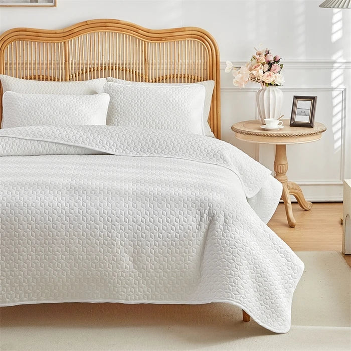 Colcha com 2 Fronhas - Acolchoada de Luxo em Poliéster Branco Imaculado - Casa Ornato