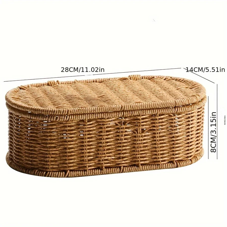 Cesta de armazenamento de imitação de rattan boêmio-caixa de armazenamento tecida, estrutura de talheres à prova de poeira, cesta de decoração para casa organizador de cozinha