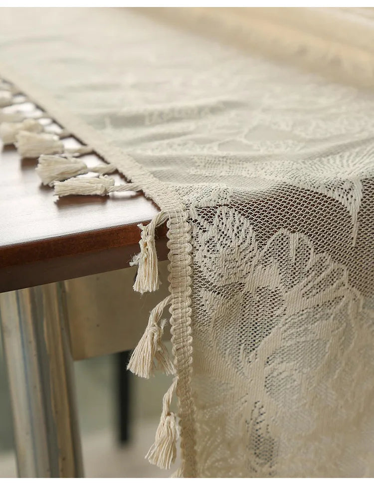 Toalha de mesa retangular de renda, decoração e acessórios, toalha de mesa simples com borla, estilo nórdico, panos para casa