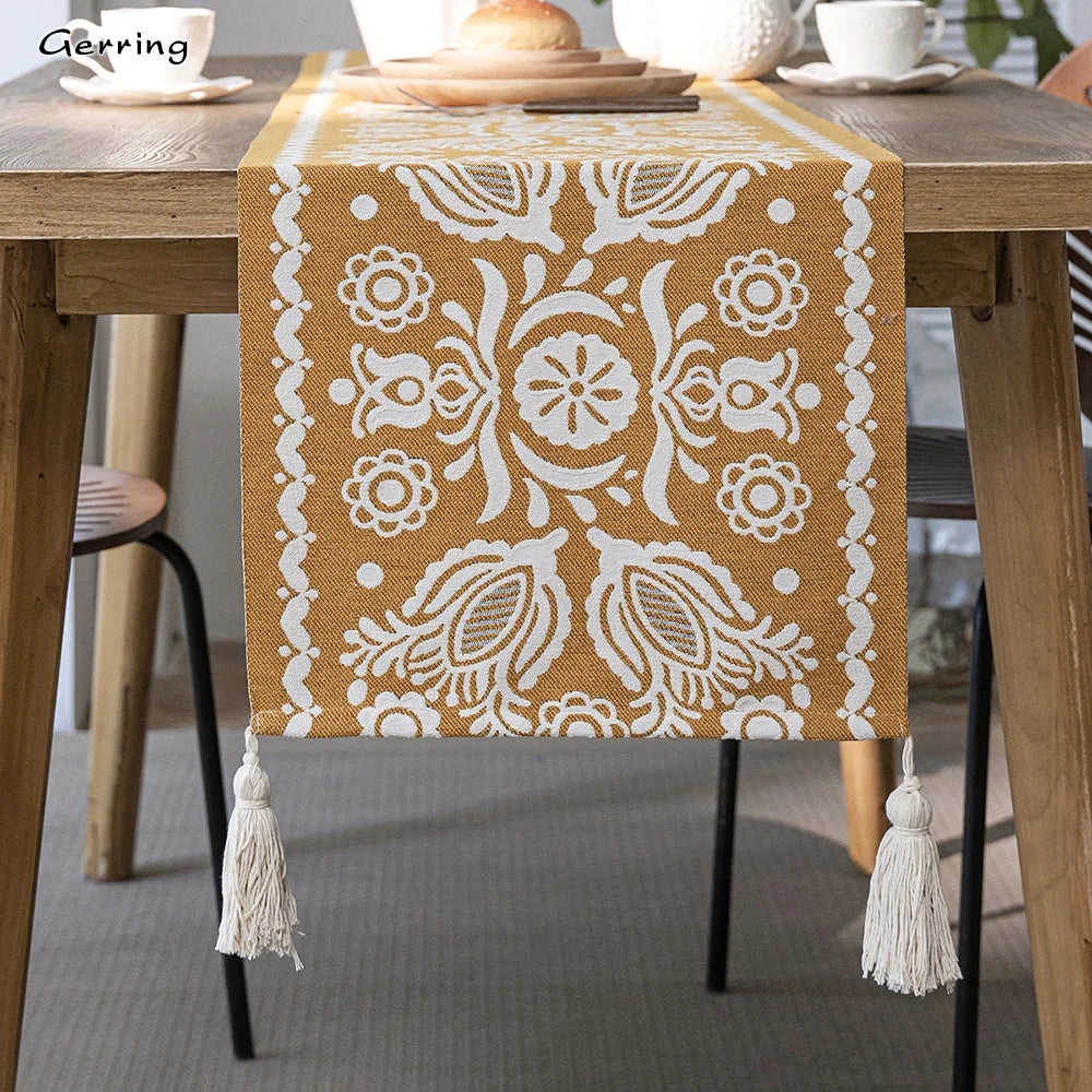 Gerring Amarelo Corredor De Mesa Jacquard Colisão Geométrica Mesa De Jantar Pano Arte TV Armário Cama Bandeira Da Mesa De Casamento Decoração