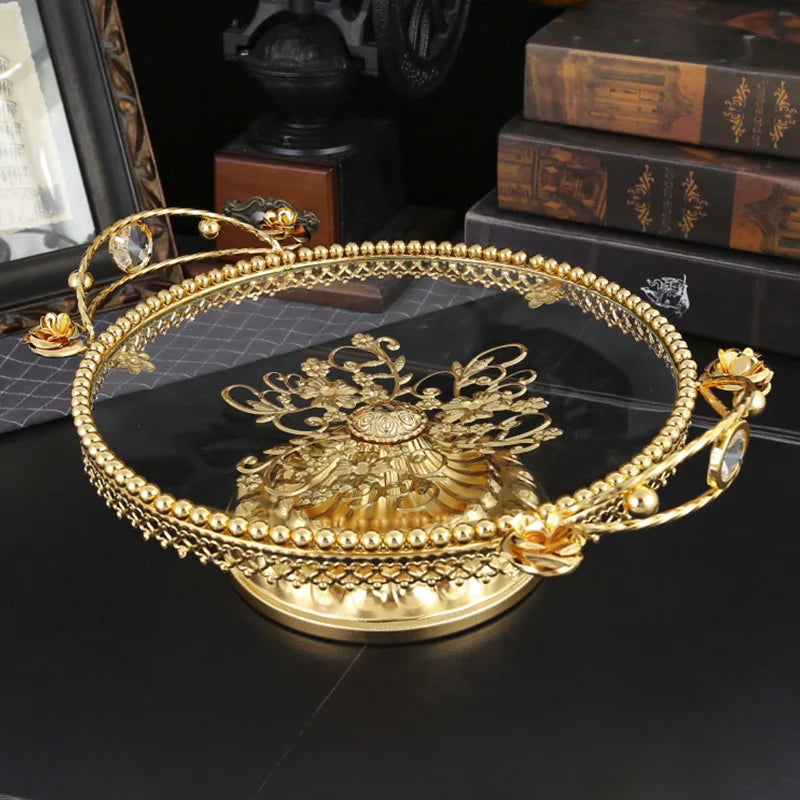 Bandeja de frutas de luxo acessível para uso doméstico Estilo americano Bandeja de vidro para sala de estar Mesa de café Novo estilo chinês