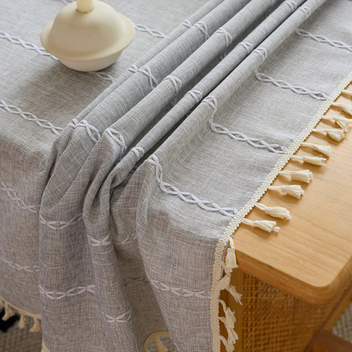 Toalha de mesa boho, algodão, linho, retângulo, lavável, resistente a rugas, para jantar, festa, capa decorativa